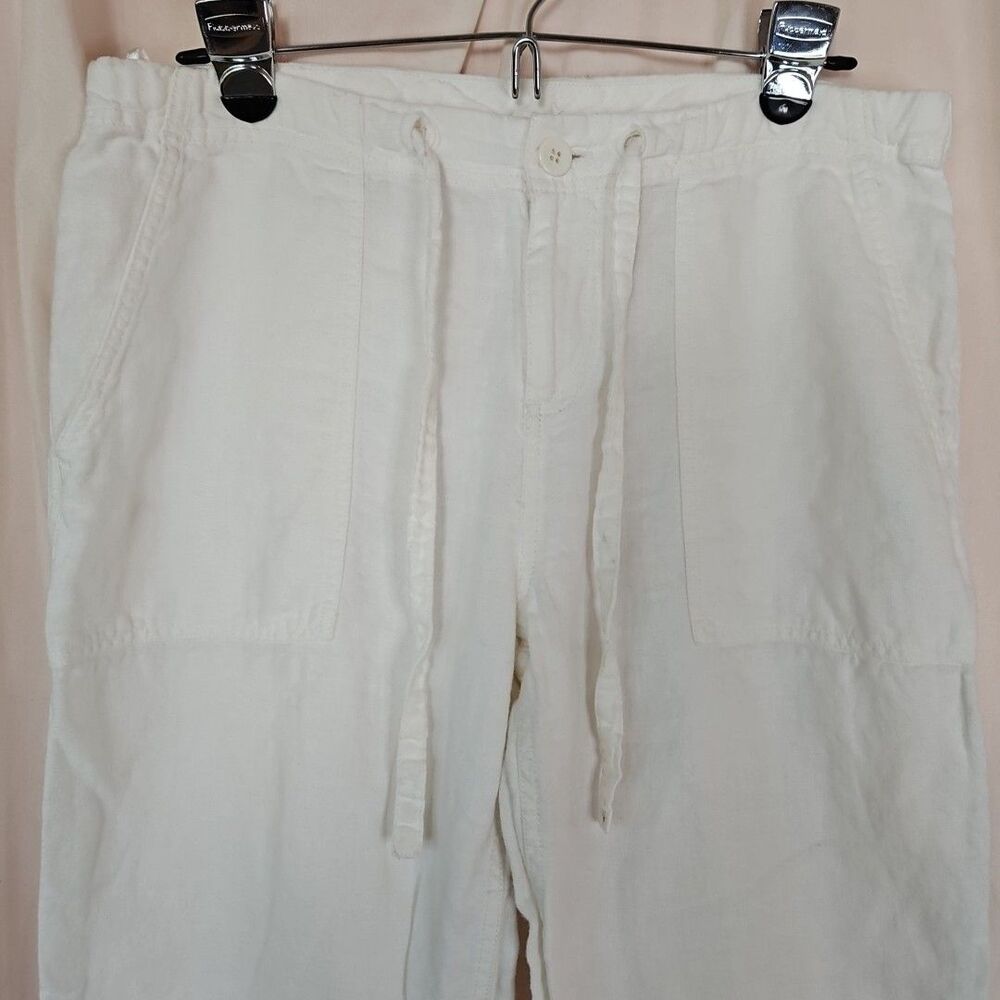 GAP White Linen Cropped Pants Women's Medium Drawstring Pockets Coastal Beach - Picture 2 of 8